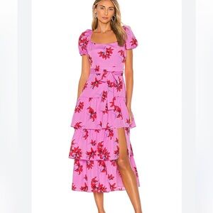 LIKELY Pink and red midi dress, size M